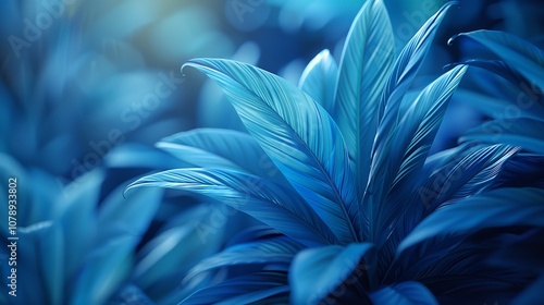 Wallpaper Mural A close-up of a blue tropical plants with fluorescent neon lines on dew drops with blur background, Ai Generative. Torontodigital.ca