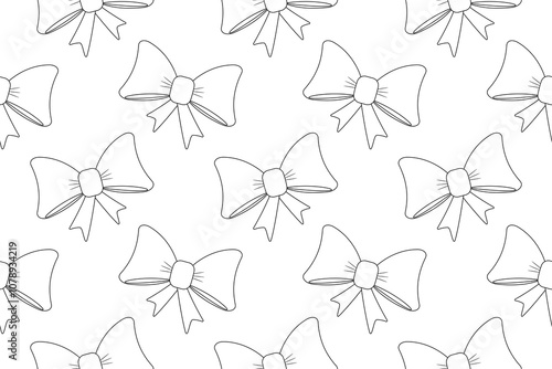 Festive seamless pattern with Christmas bows for coloring. Perfect for holiday decorations, crafts, and coloring activities.