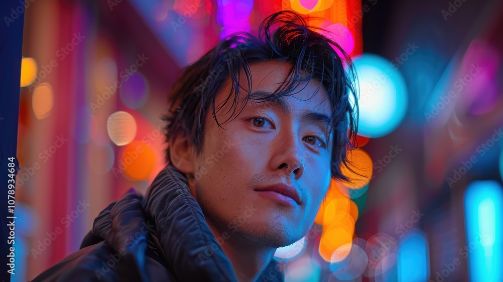 Against a dynamic backdrop, an introspective LGBTQ individual's reflective gaze captures their journey towards self-acceptance Against a dynamic backdrop, an introspective LGBTQ individual's reflective gaze captures their journey towards self-acceptance