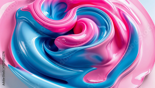 Abstract pink and blue spiral waves with a smooth flowing design photo