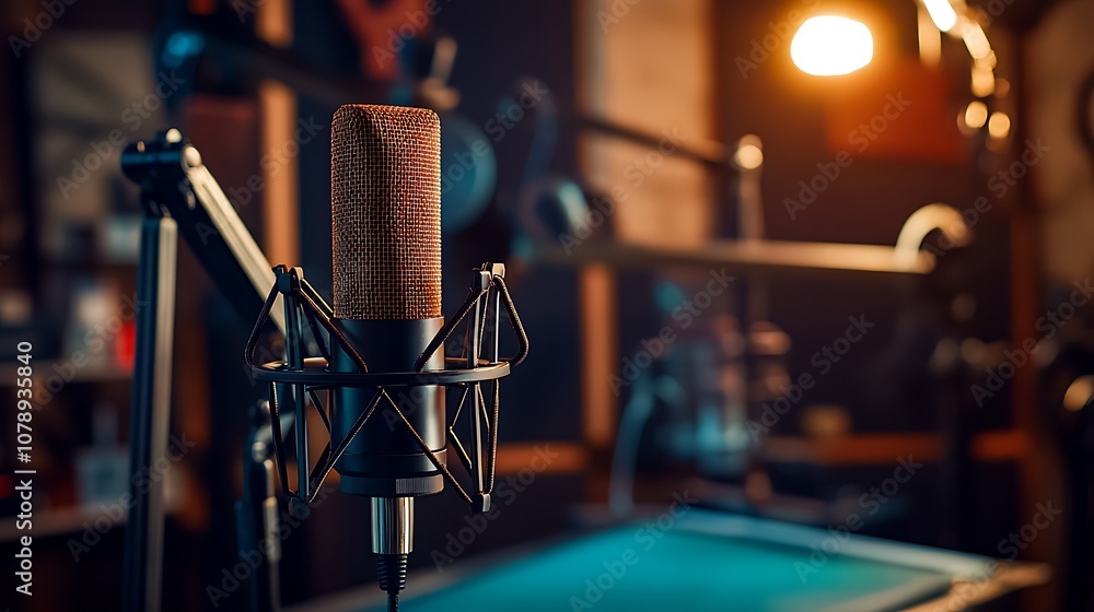 LED green screen in a home recording studio with adjustable lights and a microphone setup LED green screen in a home recording studio with adjustable lights and a microphone setup