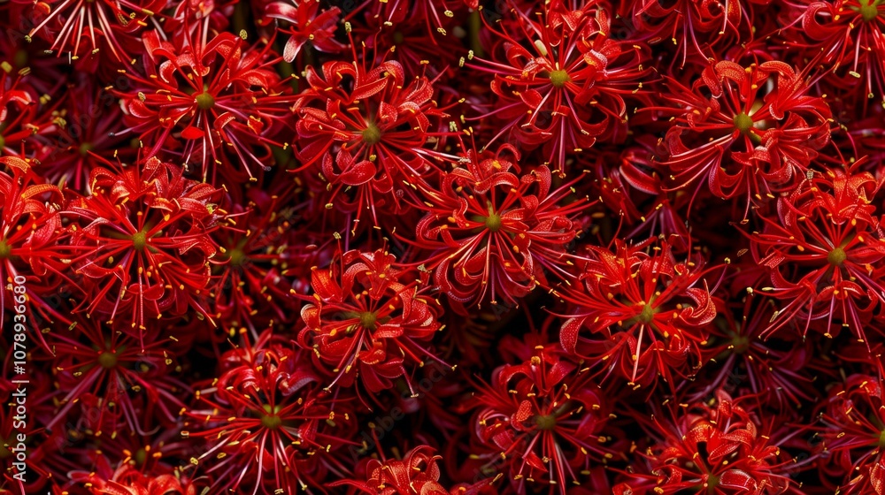 Vibrant red spider lily flowers with delicate curling petals closeup image. Lycoris radiata floral arrangement close up photography. Japanese autumn blooms concept photo realistic Vibrant red spider lily flowers with delicate curling petals closeup image. Lycoris radiata floral arrangement close up photography. Japanese autumn blooms concept photo realistic