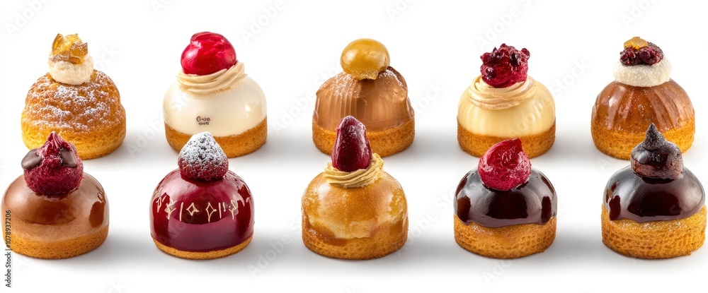 Assortment of Gourmet Mini Cakes with Various Toppings Assortment of Gourmet Mini Cakes with Various Toppings