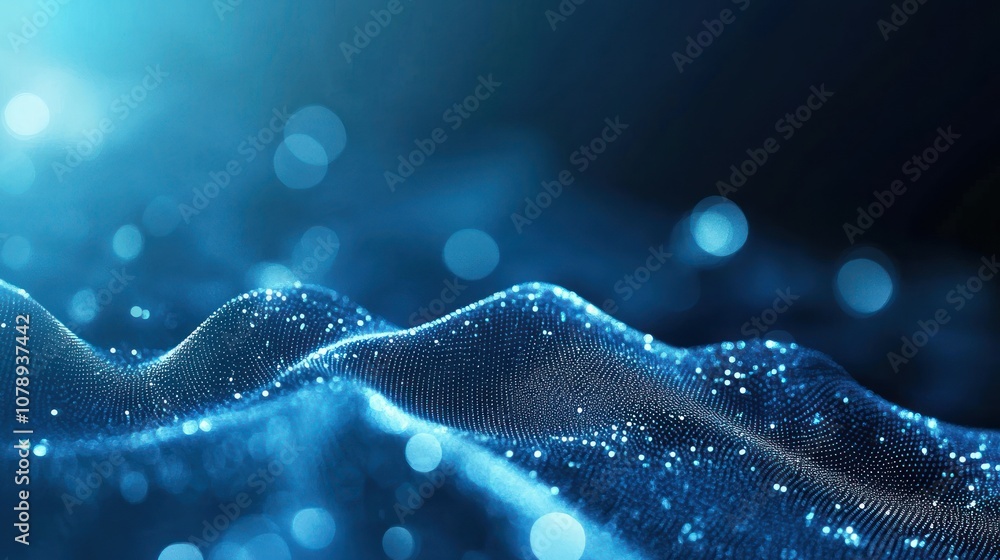 Abstract blue digital wave with glowing particles on a dark background. Technology and data visualization concept Abstract blue digital wave with glowing particles on a dark background. Technology and data visualization concept
