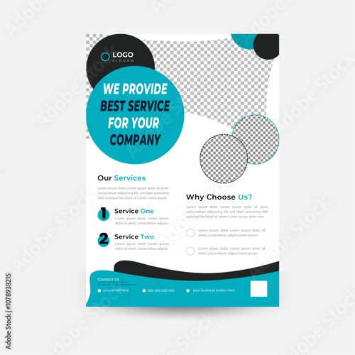 Corporate A4 Business flyer template design with blue and black color, Vector template design. photo