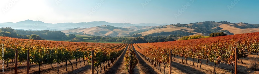 Autumn Vineyard Landscape Photography with Rolling Hills and Fog Autumn Vineyard Landscape Photography with Rolling Hills and Fog