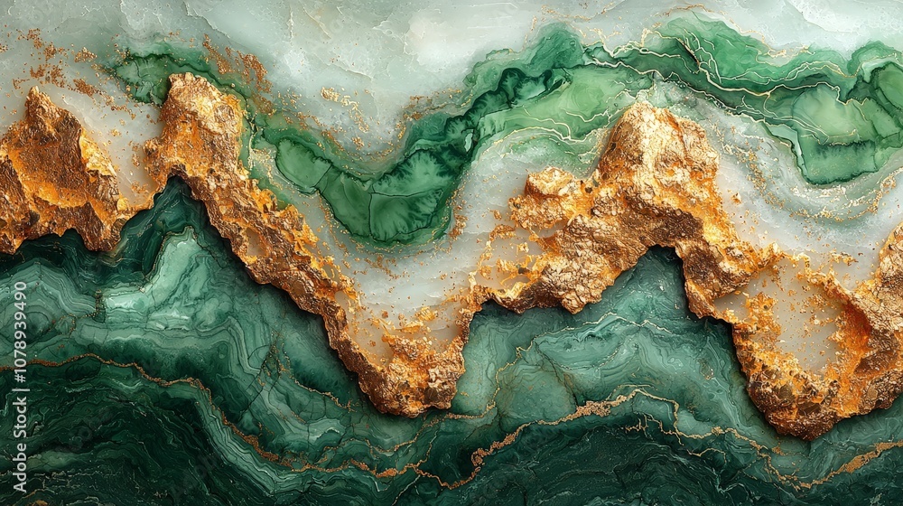 Abstract green and gold agate stone texture with layered patterns. Abstract green and gold agate stone texture with layered patterns.