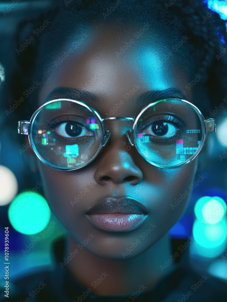 Fashionable Eyewear Model with Neon Lighting Fashionable Eyewear Model with Neon Lighting
