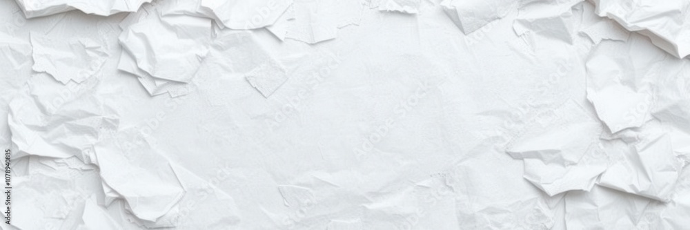 Crumpled white paper with jagged edges, creating a textured surface, concept, copy space, creased Crumpled white paper with jagged edges, creating a textured surface, concept, copy space, creased
