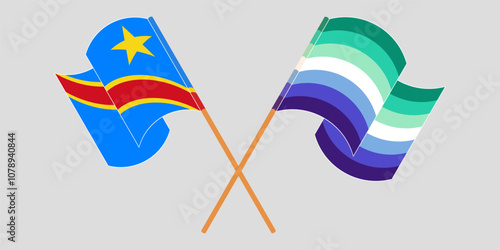 Crossed and waving flags of Democratic Republic of the Congo and gay men pride. Vector illustration