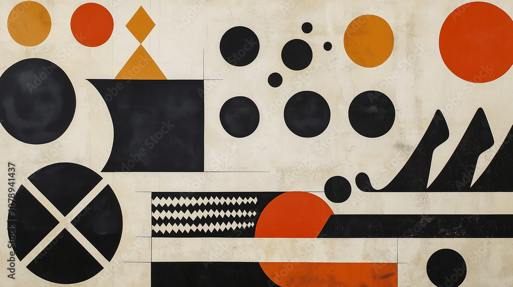 Obraz premium Artistic abstract composition with geometric shapes and a warm color palette on a textured background