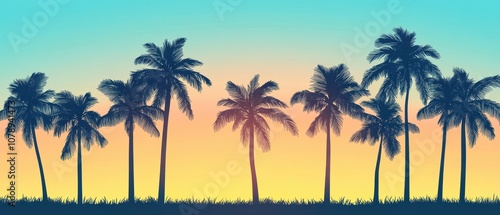 Silhouette of palm trees against a vibrant sunset sky.