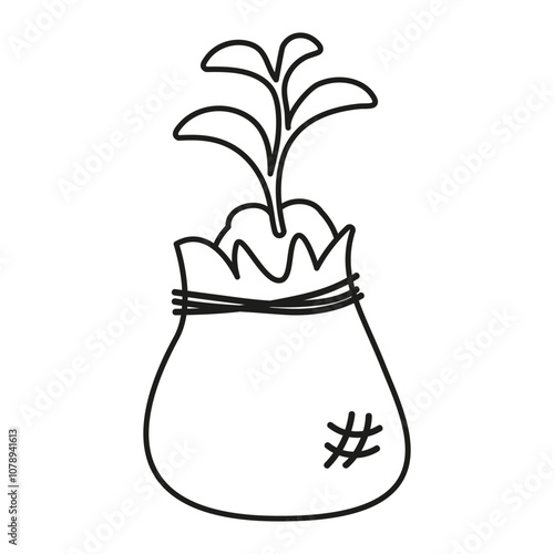 Seedling in a bag outline isolated on a white background