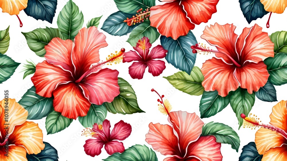 Vibrant hibiscus flower pattern in seamless design, capturing the essence of tropical flora. Vibrant hibiscus flower pattern in seamless design, capturing the essence of tropical flora.