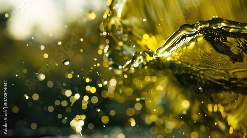 Splashing of Fresh Olive Oil - a vibrant and dynamic visual. The motion of fresh olive oil splashing creates an energetic and captivating scene.