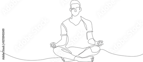 Continuous one Line Drawing of Meditation.practising lotus pose yoga
