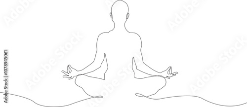 Continuous one Line Drawing of Meditation.practising lotus pose yoga