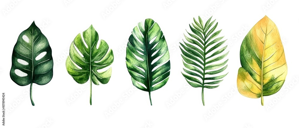 Assorted green leaves on white isolated background. Assorted green leaves on white isolated background.