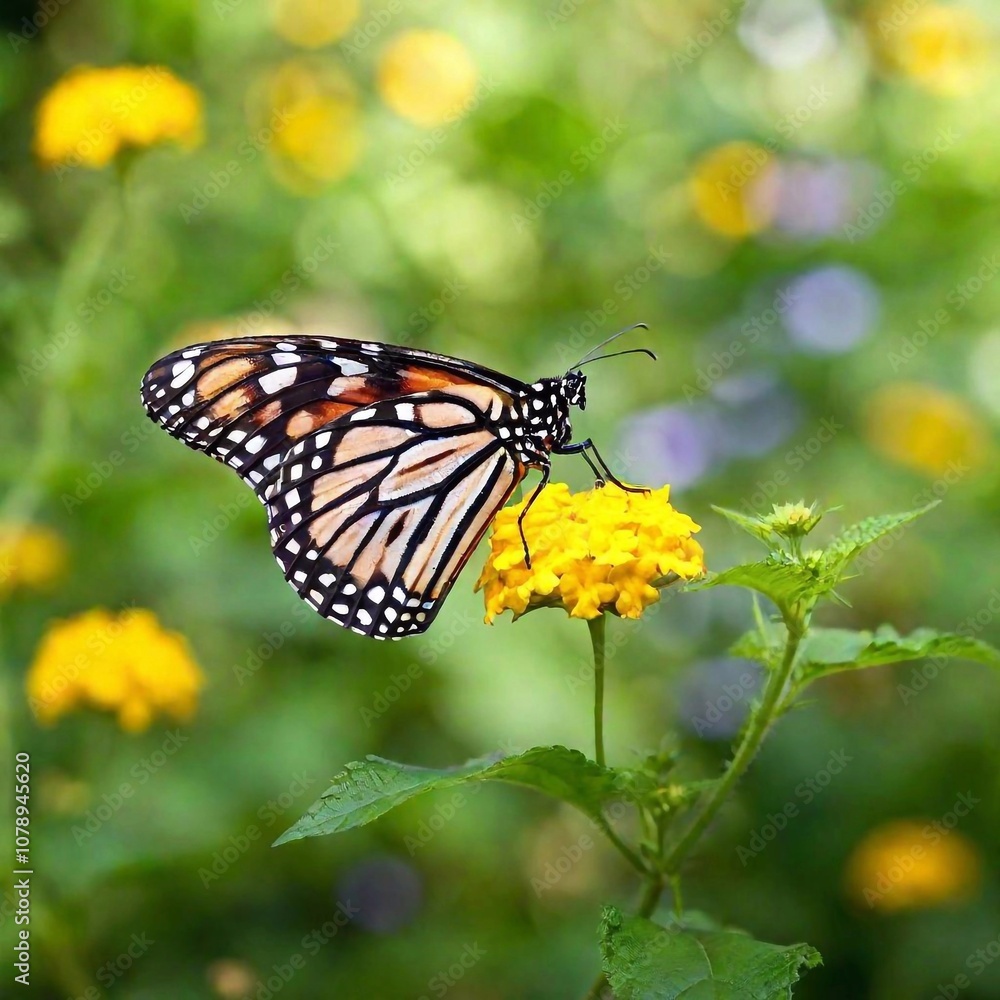 A macro photo of a butterfly perched on a wildflower, soft focus softly blending the flower into the background, low angle shot looking up toward the butterfly, highlighting its elegance and delicate A macro photo of a butterfly perched on a wildflower, soft focus softly blending the flower into the background, low angle shot looking up toward the butterfly, highlighting its elegance and delicate
