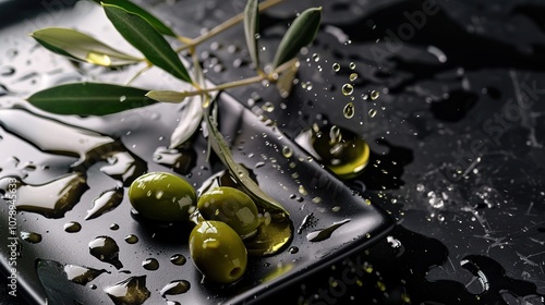 Splashing of Fresh Olive Oil - a vibrant and dynamic visual. The motion of fresh olive oil splashing creates an energetic and captivating scene.