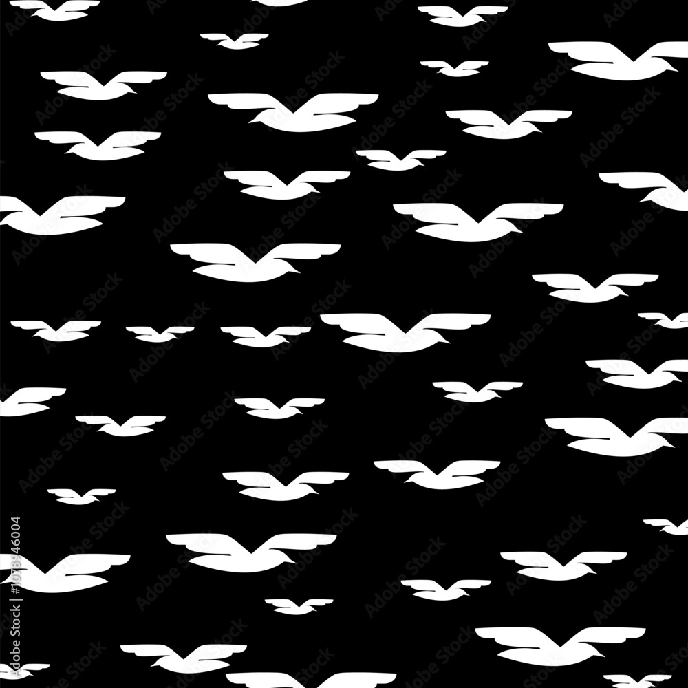 Birds in flight Seamless pattern isolated on black background Birds in flight Seamless pattern isolated on black background