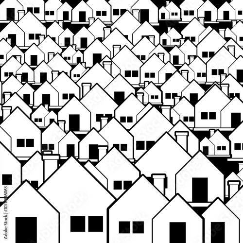 House city seamless pattern isolated on  black background