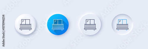 Balcony line icon. Neumorphic, Blue gradient, 3d pin buttons. Building balconet sign. Apartment terrace symbol. Line icons. Neumorphic buttons with outline signs. Vector