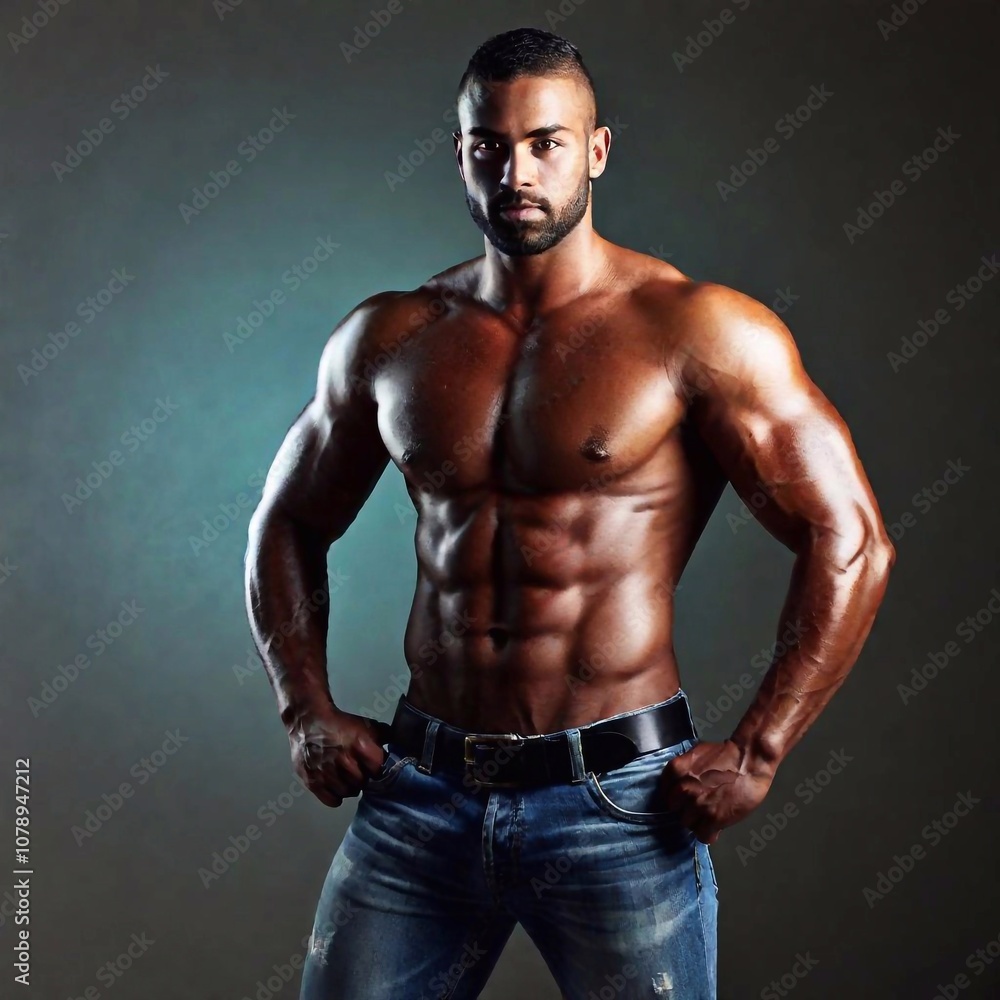 A high-resolution ultrarealistic image of a muscular man with an impressive physique, captured in a professional photo shoot. The digital art emphasizes his defined muscles and intricate tattoos that A high-resolution ultrarealistic image of a muscular man with an impressive physique, captured in a professional photo shoot. The digital art emphasizes his defined muscles and intricate tattoos that