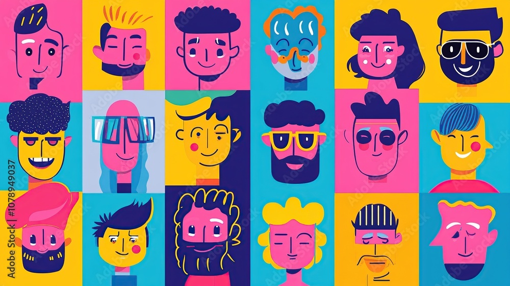 Colorful Illustration of Diverse Smiling Faces Colorful Illustration of Diverse Smiling Faces