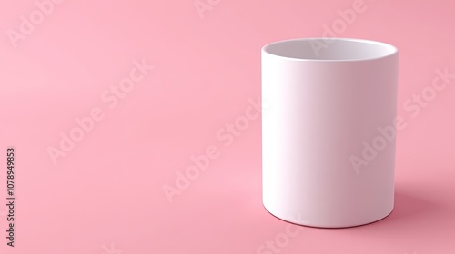 A simple white cylindrical container on a soft pink background, perfect for design and mockup presentations. photo