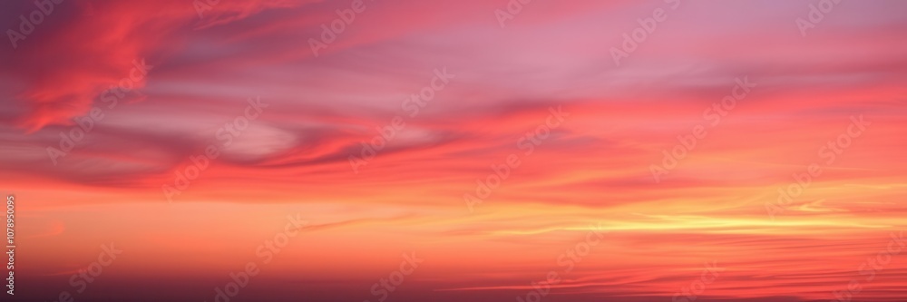 Fototapeta premium Vibrant colors of pink, purple, and orange streak across the sky as the sun sets, creating an abstract and vivid display, abstract, twilight, pink