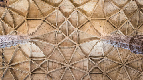 Ceiling of the Hieronymus monastery, a popular place for tourits in Belem in Lisbon, Portugal