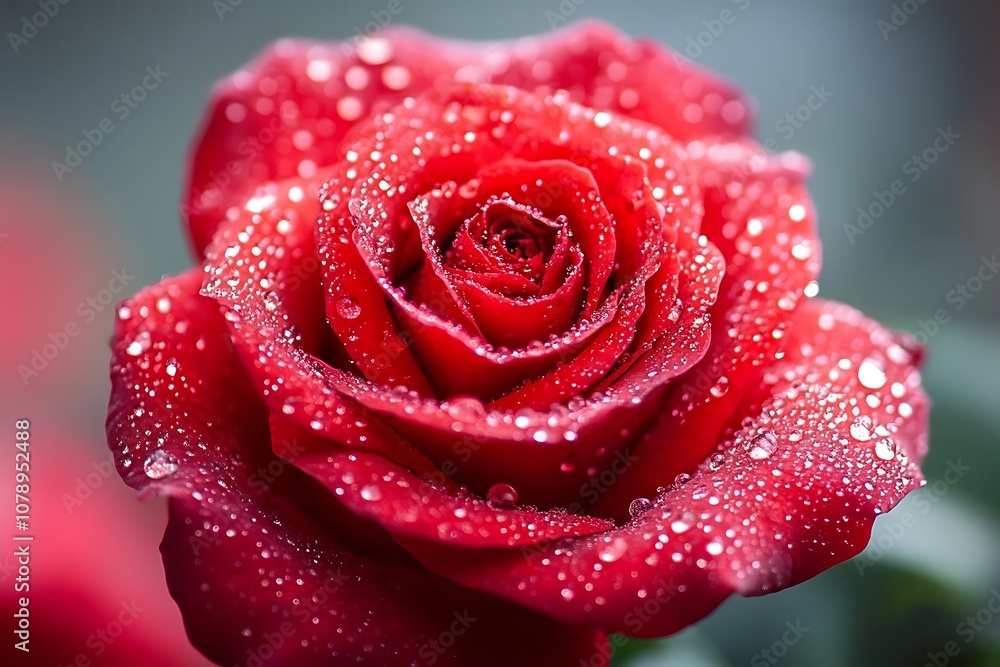 Close-Up of a Red Rose Covered in Dew Drops - Realistic Photo Close-Up of a Red Rose Covered in Dew Drops - Realistic Photo