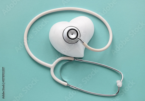 White Heart with White Stethoscope on Blue Background