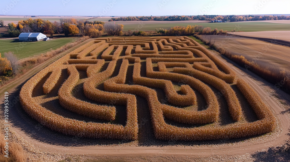 corn maze, top view, aerial view corn maze, top view, aerial view