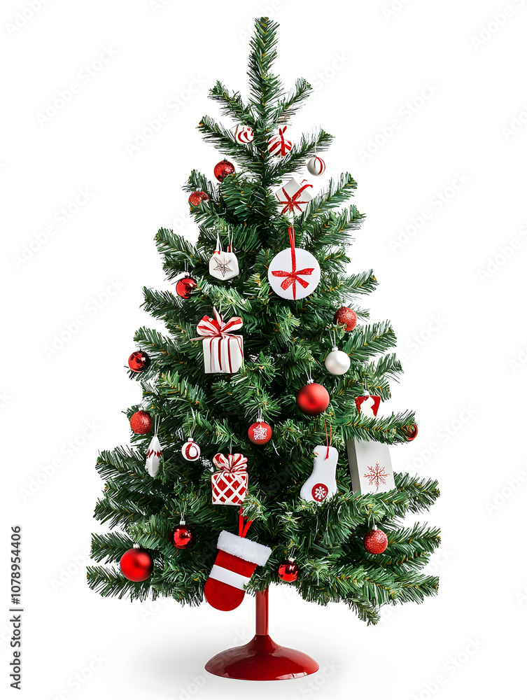 Miniature Christmas tree decorated with balls isolated on white or transparent background. Holiday winter season decor Miniature Christmas tree decorated with balls isolated on white or transparent background. Holiday winter season decor