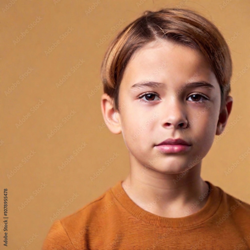crying boy against beige background with empty clear mockup poster card crying boy against beige background with empty clear mockup poster card