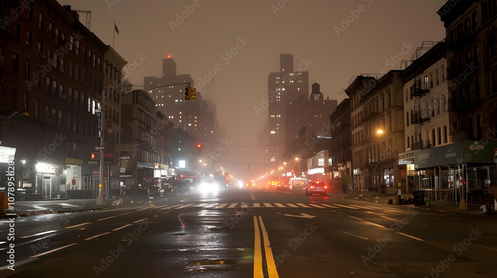 Dark, empty urban street at night with faint city lights through fog, streetlights off, occasional distant car alarm, eerie atmosphere highlighting sudden power loss in bustling city. Dark, empty urban street at night with faint city lights through fog, streetlights off, occasional distant car alarm, eerie atmosphere highlighting sudden power loss in bustling city.