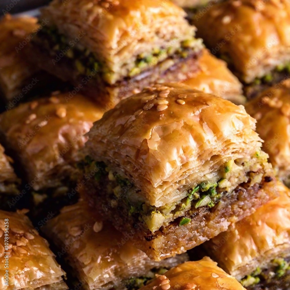 Macro of the flaky layers in a baklava. Macro of the flaky layers in a baklava.