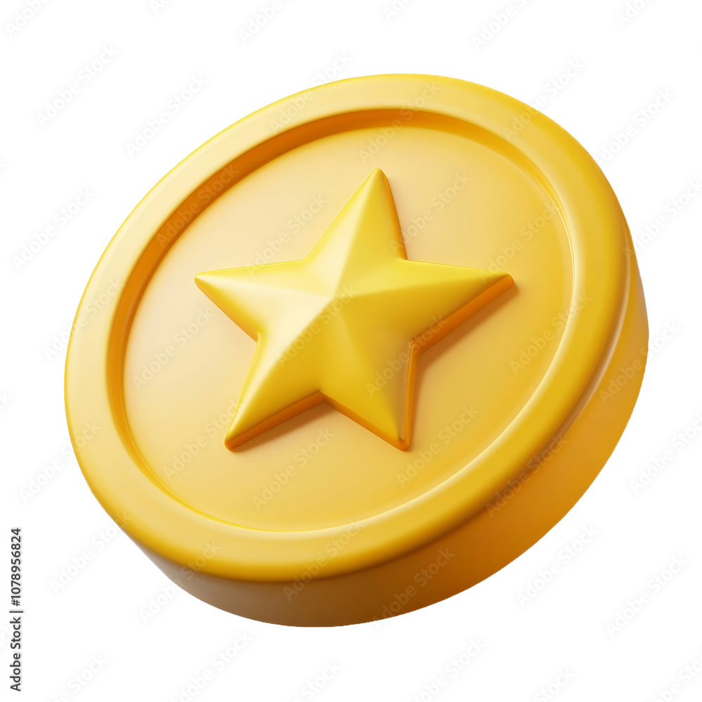 3d yellow game coin icon with star isolated on transparent background 3d yellow game coin icon with star isolated on transparent background