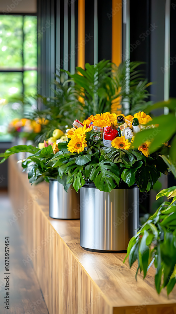 Fototapeta premium Enhance your space with stylish bins for food paper and plastic separation