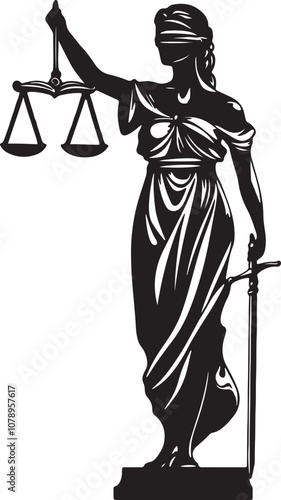 A representation of justice featuring a blindfolded figure holding scales and a sword, symbolizing fairness and impartiality in a legal context