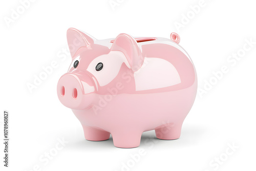 Cute pink piggy bank icon, 3D render, isolated on white background