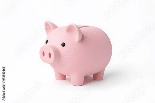 Cute pink piggy bank icon, 3D render, isolated on white background