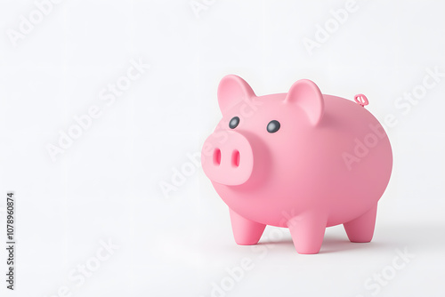 Cute pink piggy bank icon, 3D render, isolated on white background