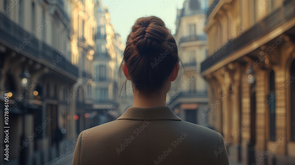 Woman Walking in Old European Street Woman Walking in Old European Street