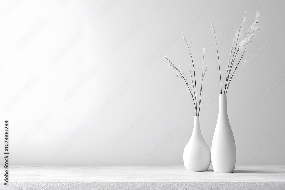 minimalist decor of white vases in a modern interior with floral arrangement, representing simplicity, elegance and minimal design with white background minimalist decor of white vases in a modern interior with floral arrangement, representing simplicity, elegance and minimal design with white background