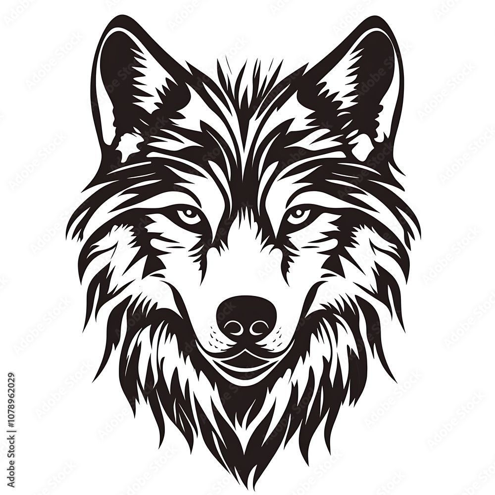 a black and white wolf head with a long mane a black and white wolf head with a long mane