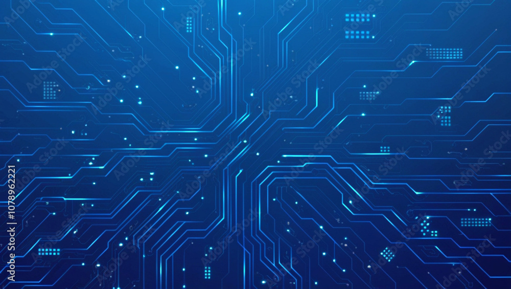 Futuristic vector illustration of a blue circuit board with intricate digital tech elements. Computer motherboard with a chip, processor, and semiconductor. Digital vector illustration Futuristic vector illustration of a blue circuit board with intricate digital tech elements. Computer motherboard with a chip, processor, and semiconductor. Digital vector illustration