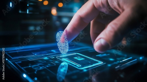 of a fingerprint scanner and keycard access control system with a futuristic high tech digital interface